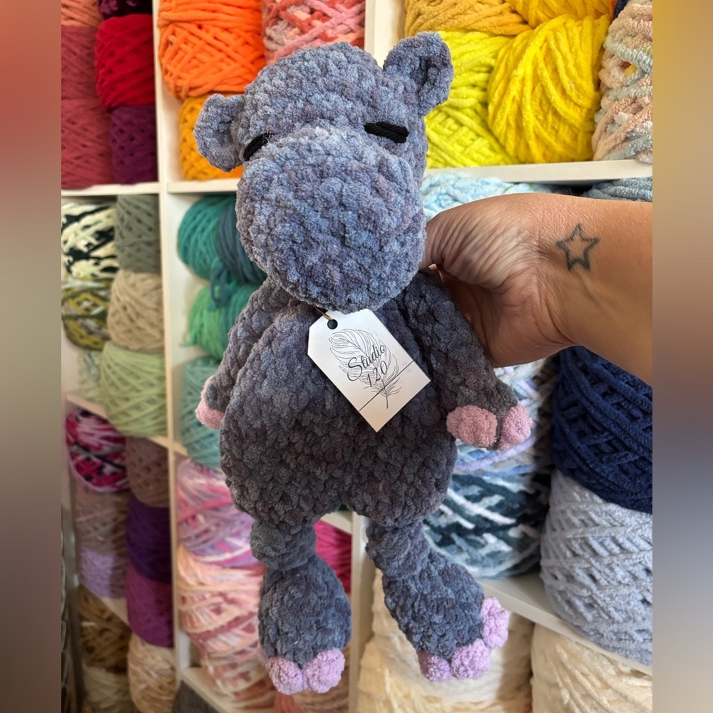 Handmade Crochet blue hippo knotted lovey